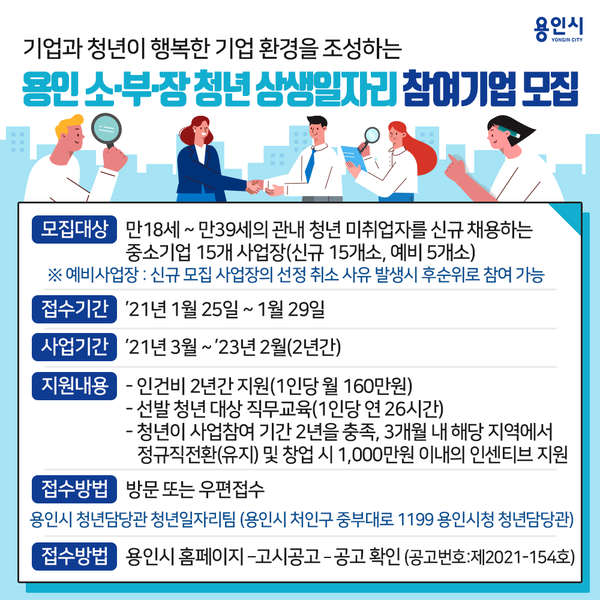 ▲ 용인 소·부·장 청년 상생일자리 참여기업 모집. (자료 : 용인시청 페이스북) ⓒ 뉴스피크