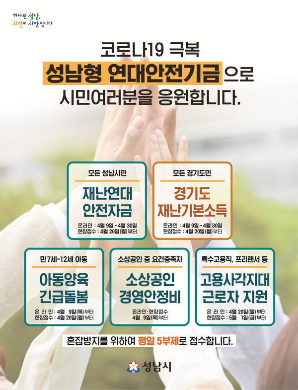 성남시의 5가지 성남형 연대안전기금 신청 접수 안내 포스터. ⓒ 뉴스피크